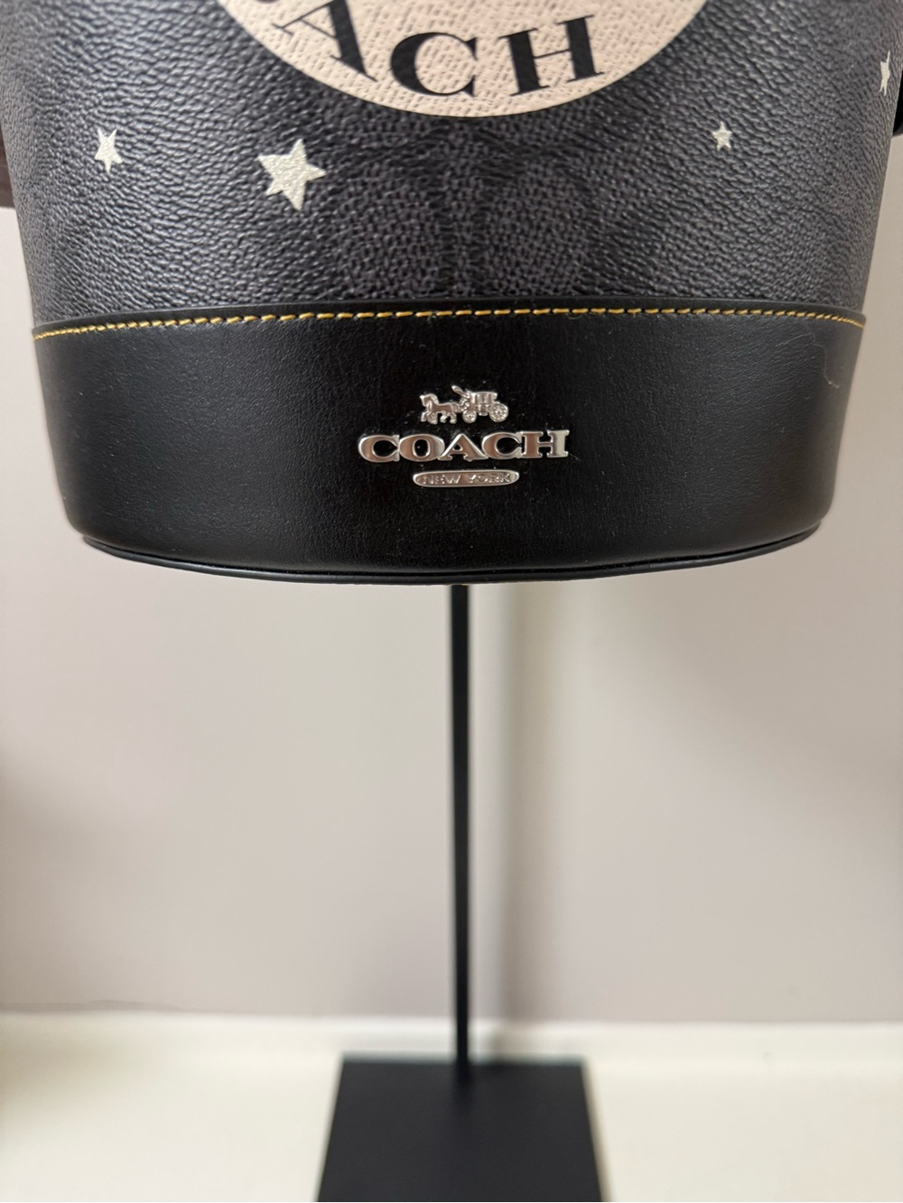 Coach Halloween Black Bucket Bag with Moon & Cat Graphic - Picture 3 of 6